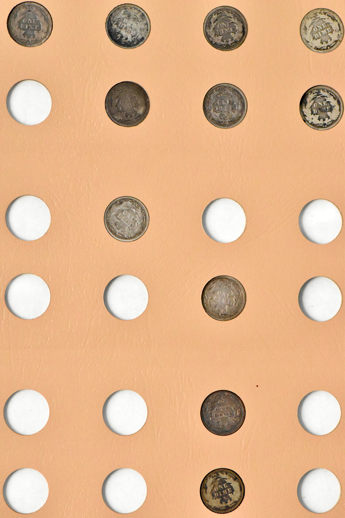 Collection of 61 Liberty Seated dimes in a Dansco 6122 album