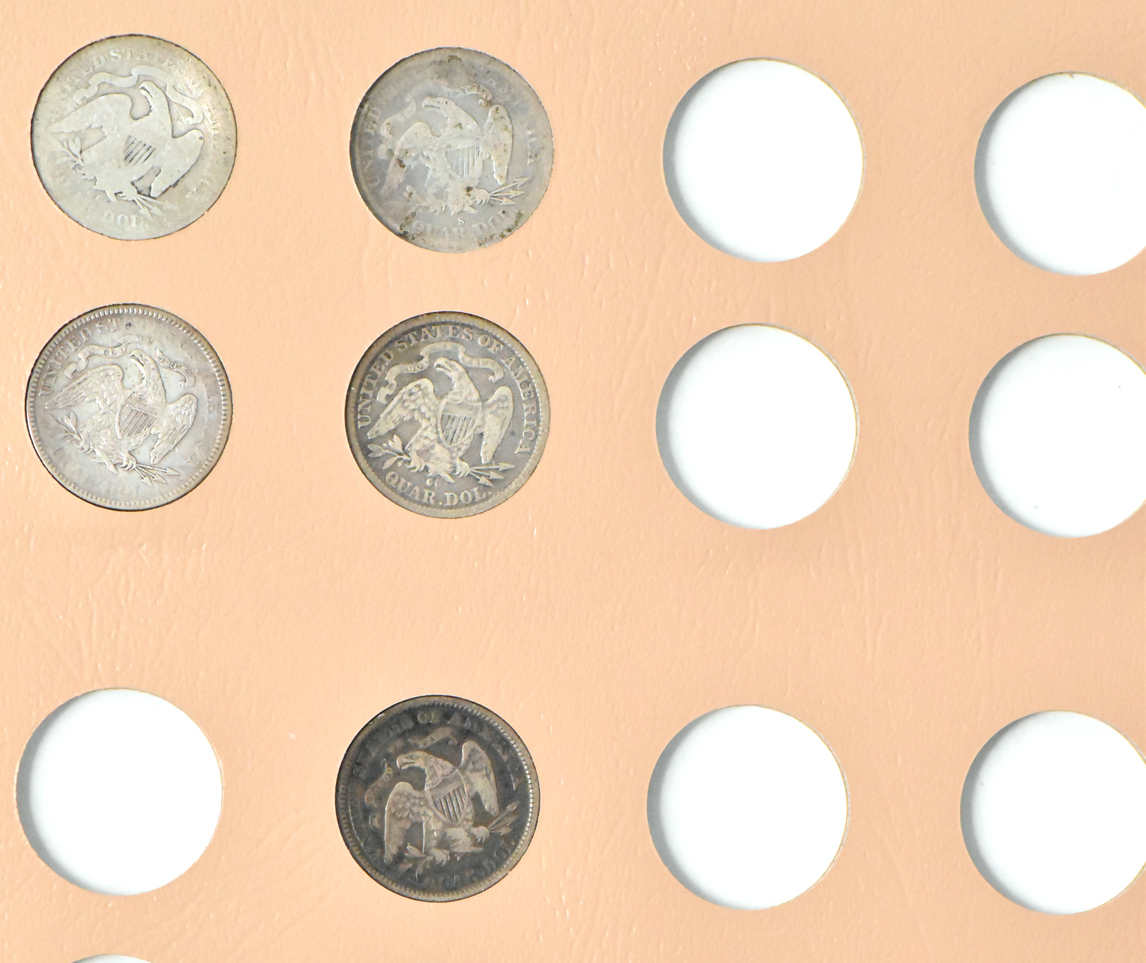Collection of 18 different Liberty Seated quarters in a Dansco 6142 album