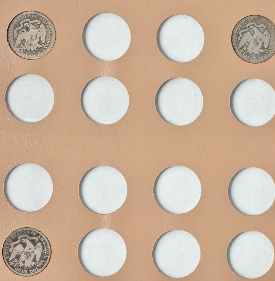 Collection of 18 different Liberty Seated quarters in a Dansco 6142 album