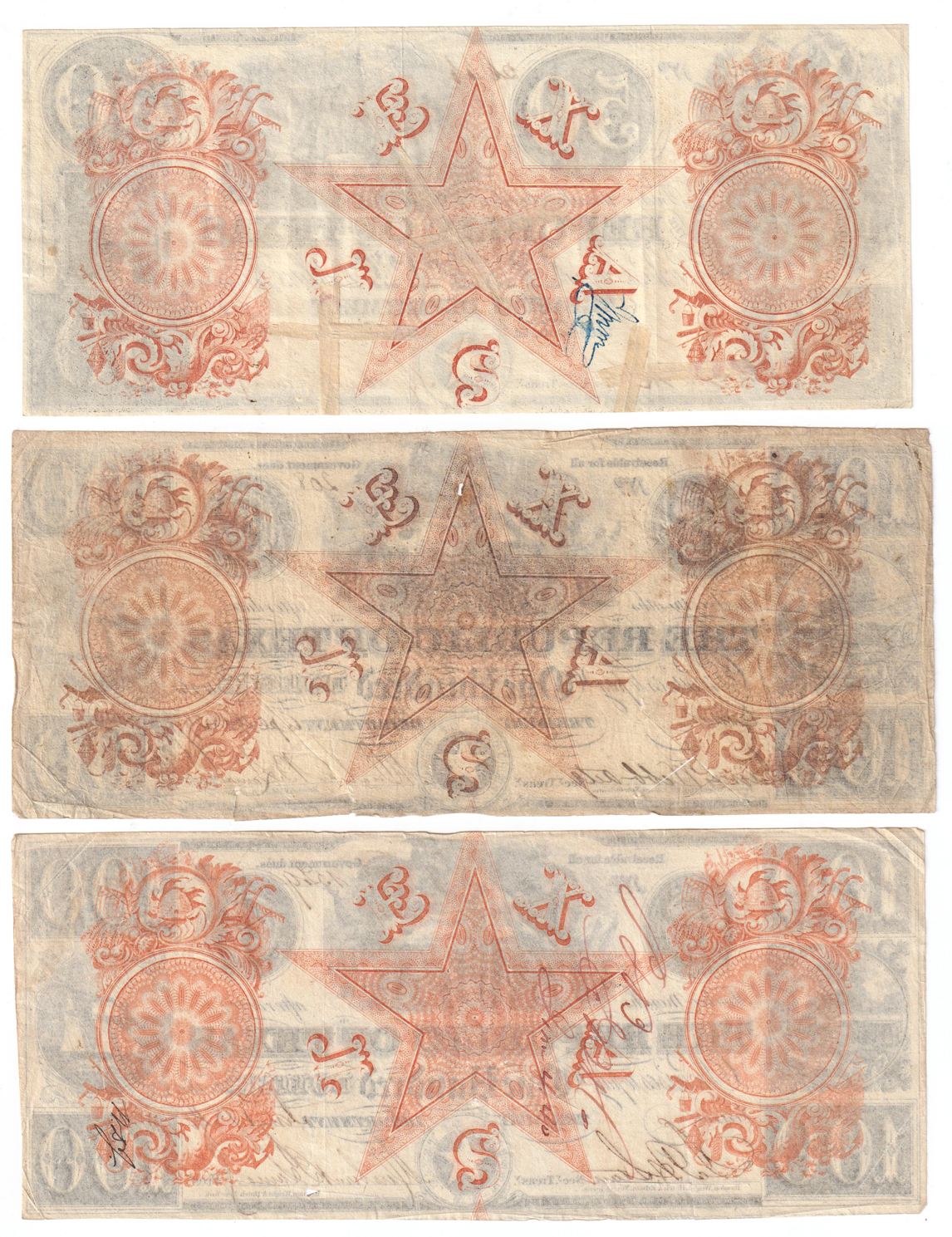 Group of 22 Republic of Texas Banknotes, $1 to $100, plus two misc. Texas script