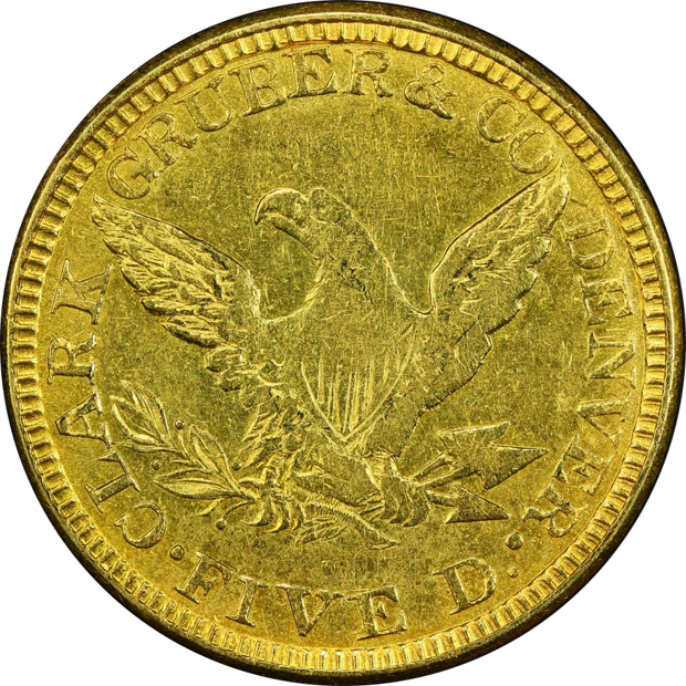 1861 $5 Clark, Gruber & Co. PCGS XF details/tooled