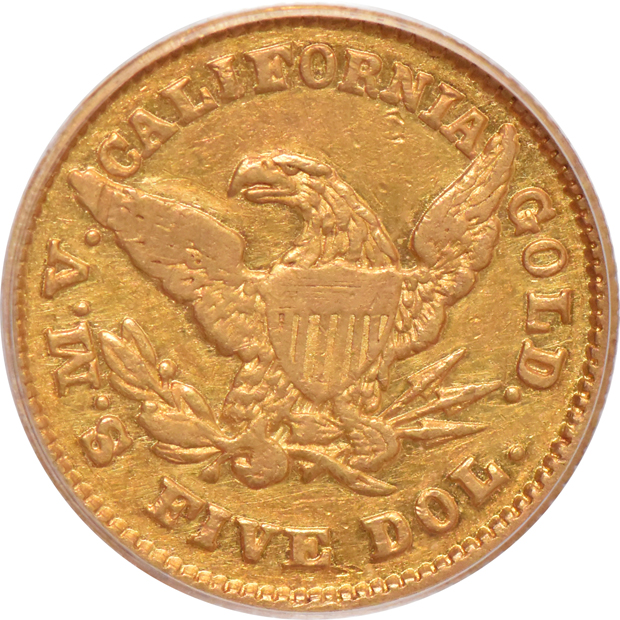 1850 $5 Moffat PCGS AU-50