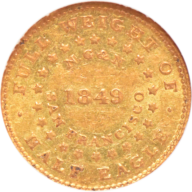 1849 $5 RE Norris NGC MS-61