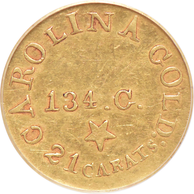 $5 C. Bechtler 134 Grains, 21 Carats, With Star PCGS AU-53