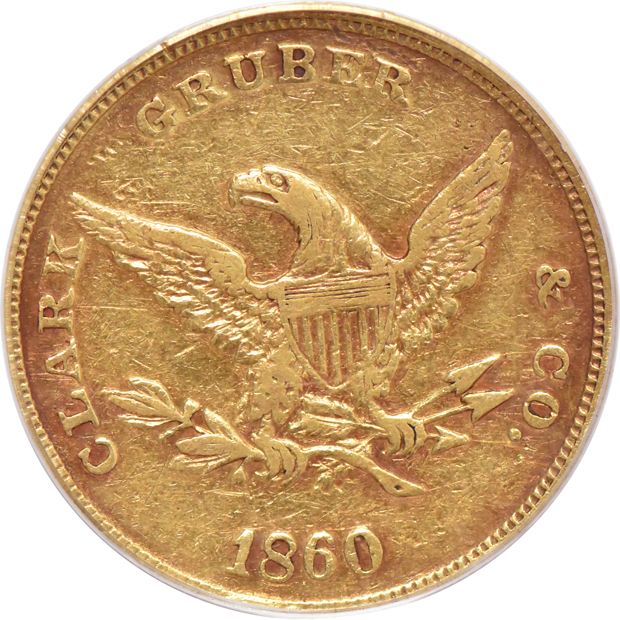 1860 $10 Clark Gruber PCGS VF-35 (green label)