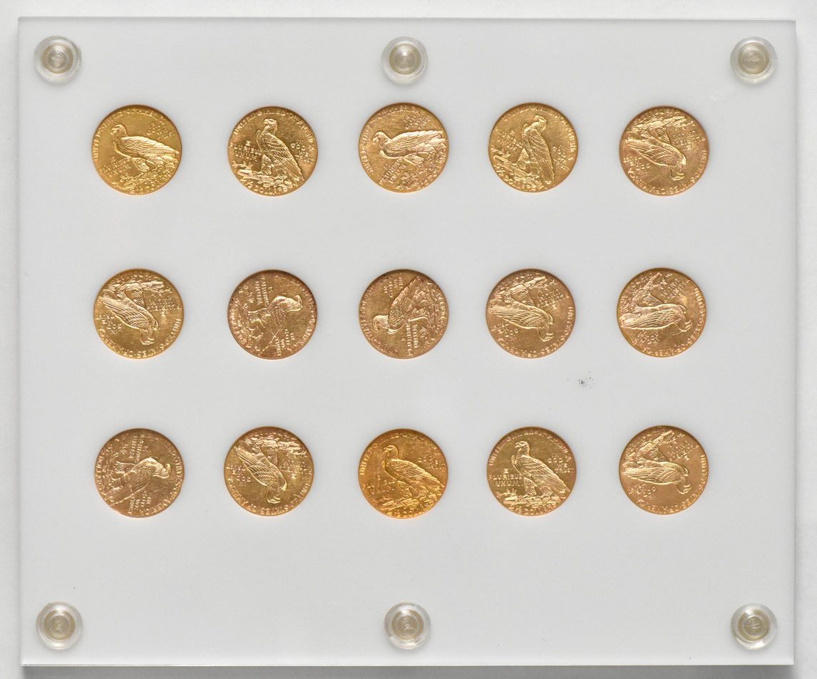 Collection of 15 different Indian Head quarter eagles in a Capital Plastics holder