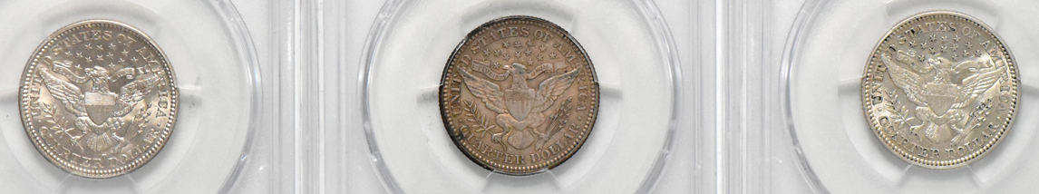1914 AU-53, 1915 AU-50, and a 1915-D AU-58, all PCGS