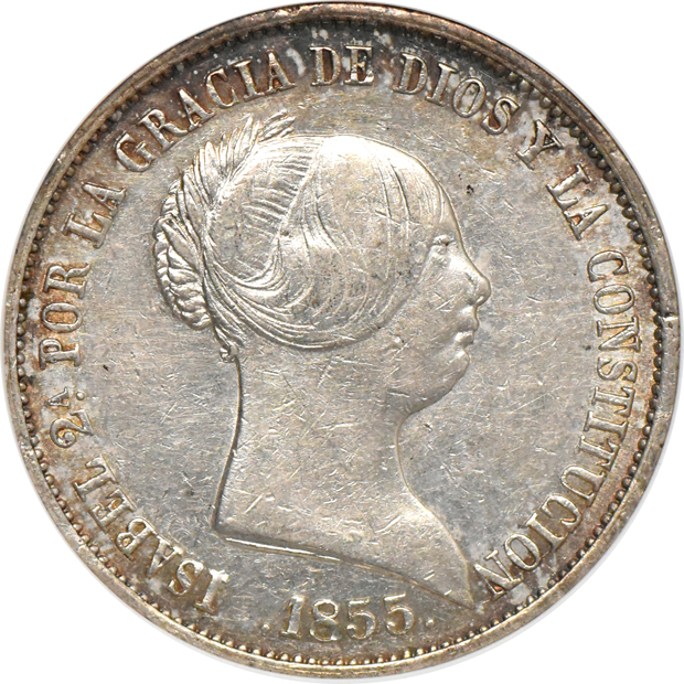 Multiple - Peru 1826-LIMA JM 2 reales NGC MS-61, and a Spain 1855 20 reales ANACS AU-53