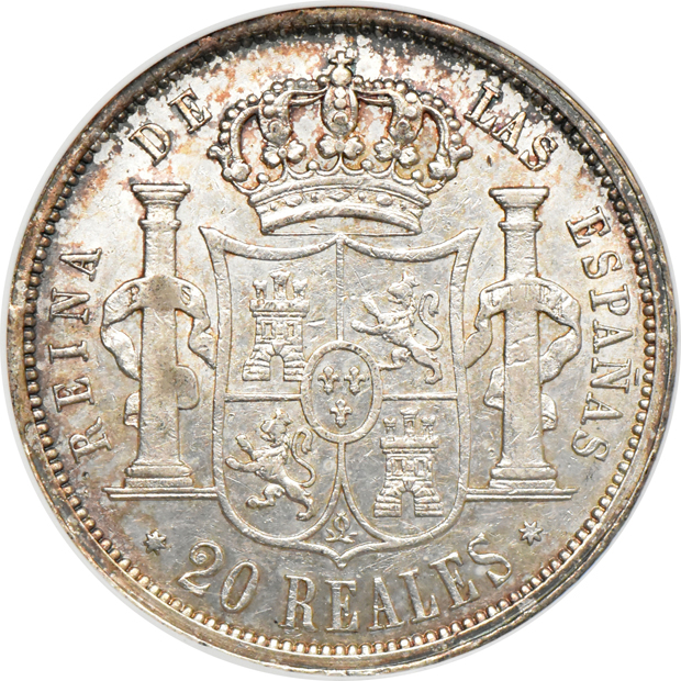 Multiple - Peru 1826-LIMA JM 2 reales NGC MS-61, and a Spain 1855 20 reales ANACS AU-53