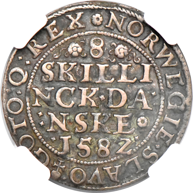 Denmark - 1582 8 skilling - NGC XF-40