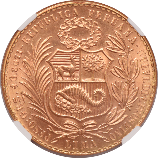 Peru - 1966 Seated Liberty 100 soles - NGC MS-66
