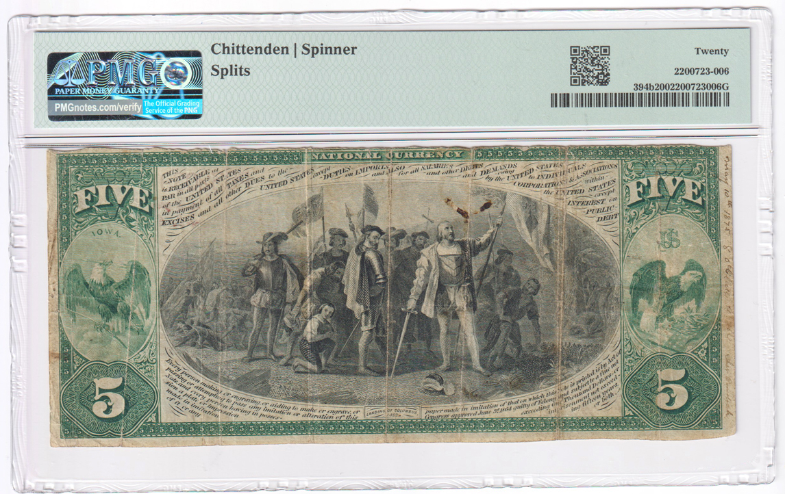 Original Series $5 - Marion, IA Charter #117 - PMG VF-20/splits