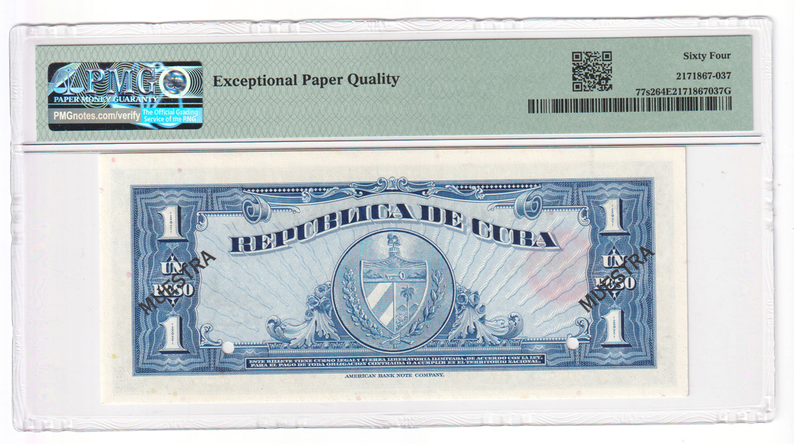 Cuba - 1960 1 peso Specimen Pick# 77s2 PMG ChCU-64 EPQ