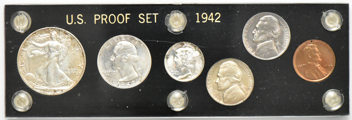 1938, 1939, 1940, 1941, and 1942 Proof Sets in Capital Plastics holders