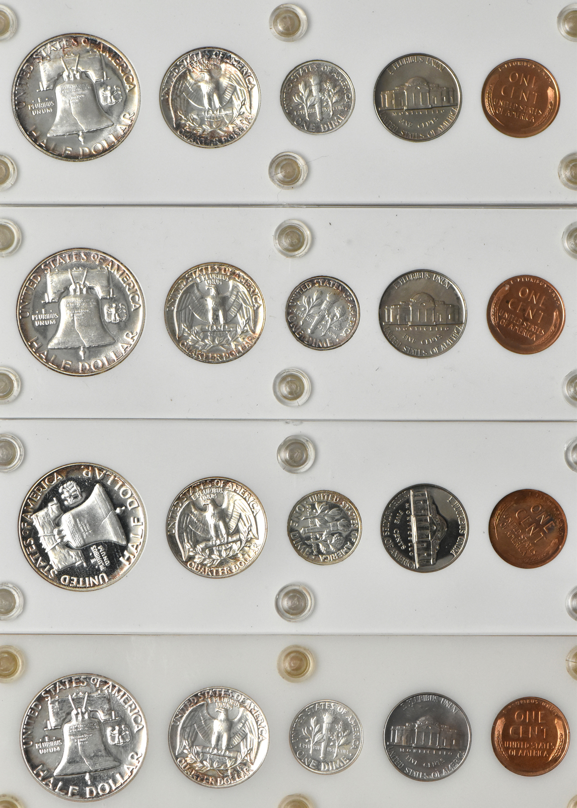 1950, 1951, 1952, 1953, 1954, and 1955 Proof Sets in Capital Plastics holders