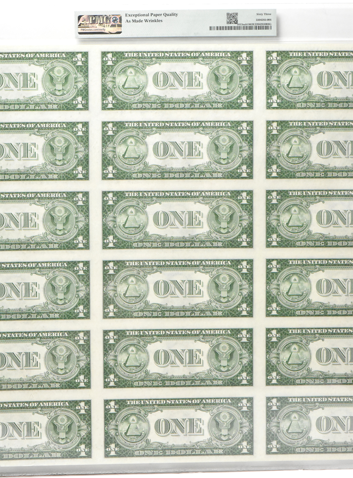 Uncut Subject Sheet of eighteen 1935-D $1 Fr# 1613sub18 - PMG ChCU-63 EPQ
