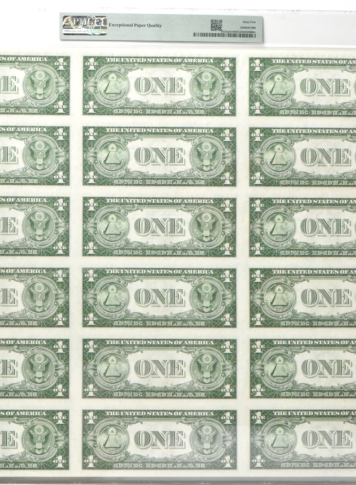 Uncut Subject Sheet of eighteen 1935-D $1 Fr# 1613sub18 - PMG GemCU-65