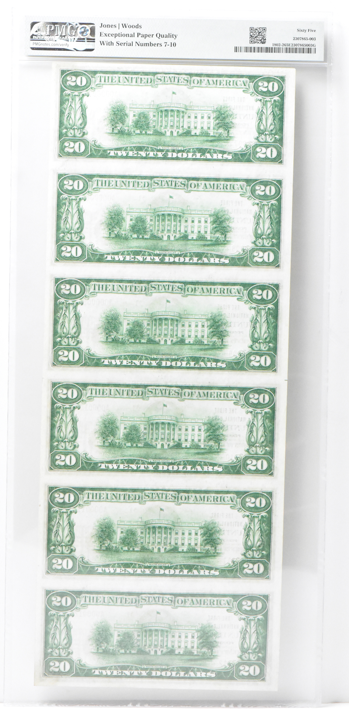 Uncut Sheet of six 1929 $20 Type 2 - Huntingdon, PA Charter #31 - PMG GemCU-65 EPQ