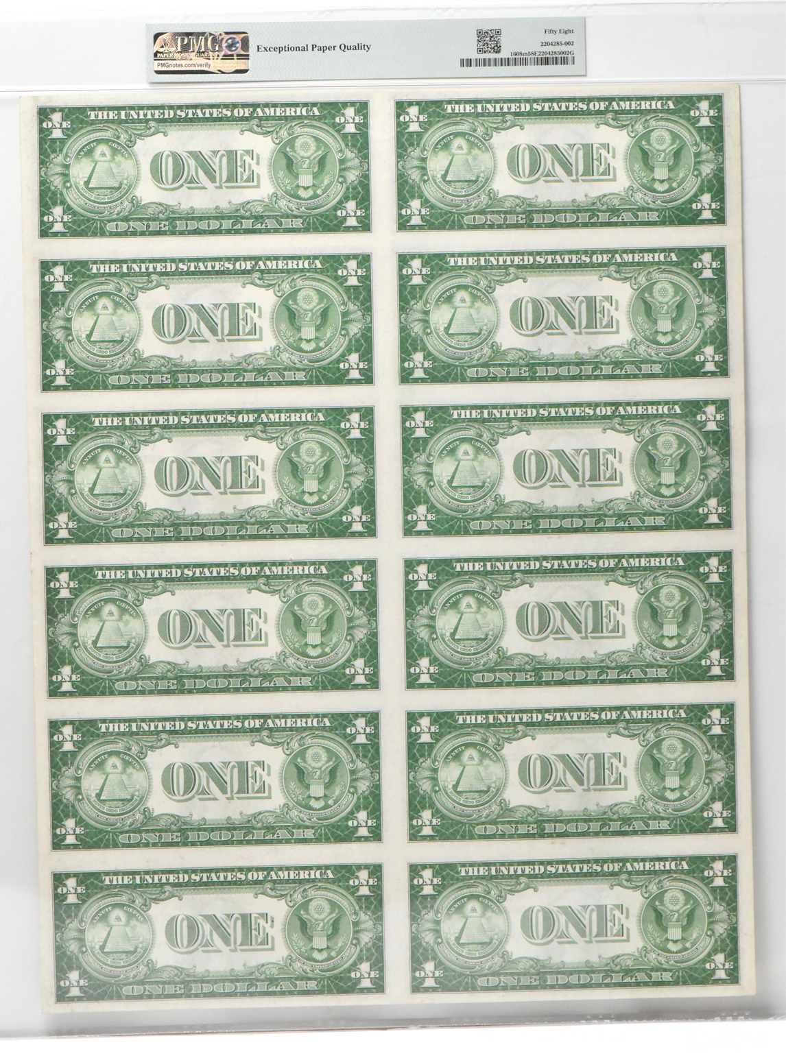 Uncut Sheet of twelve 1935-A $1 Fr# 1608m - PMG AU-58 EPQ