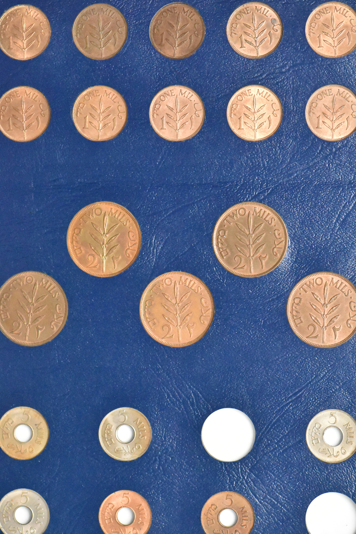 Palestine - Collection of 42 British Mandate Coins in a blue Dansco P-100 album