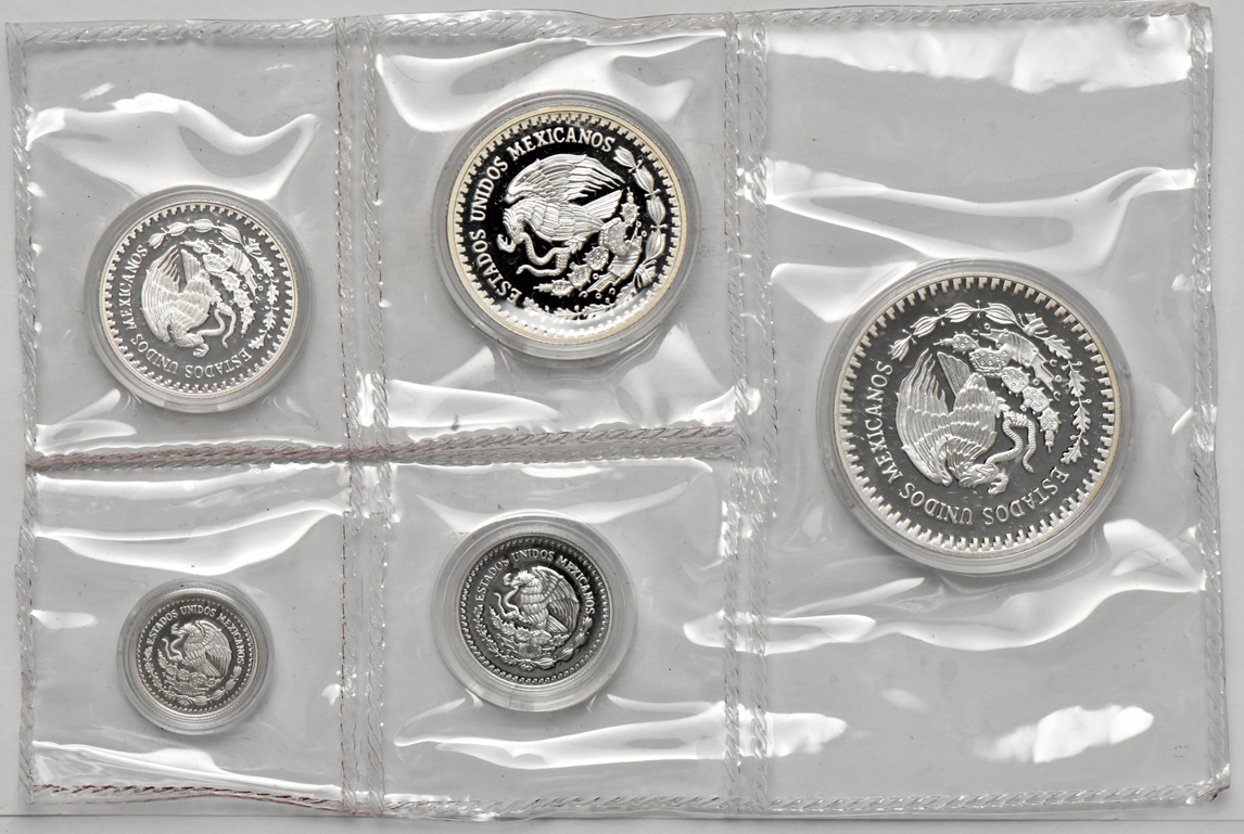 Mexico - 1992, 1993, and 1994 Proof Libertad sets with their original case, certificate, and zipper bag