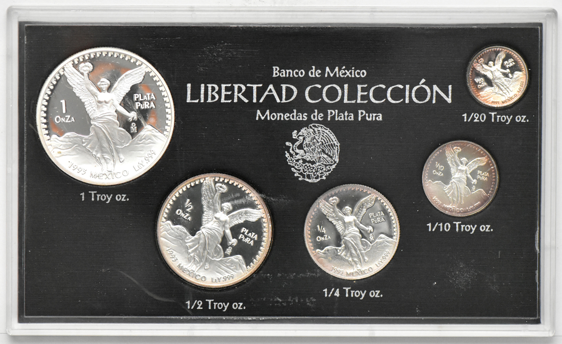 Mexico - 1992, 1993, and 1994 Proof Libertad sets with their original case, certificate, and zipper bag