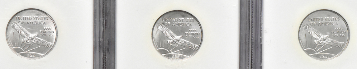 Six 2005 1/4oz $25 Platinum Eagles, all NGC MS-70