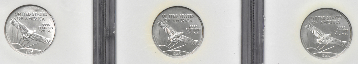 Six 2005 1/4oz $25 Platinum Eagles, all NGC MS-70