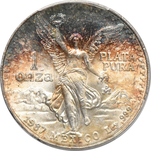 Mexico - One 1982 and two 1987-Mo DDO 1 onza - MS-64, MS-65, and MS-66, all PCGS