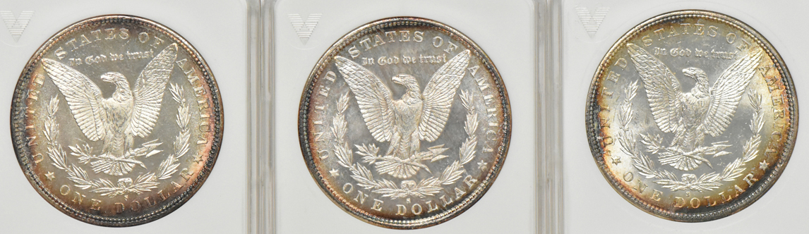 Six Uncirculated Morgan dollars certified by ANACS