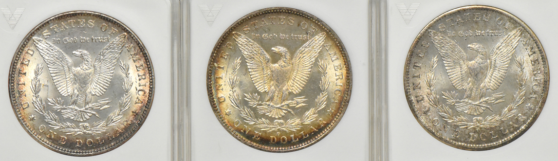 Six Uncirculated Morgan dollars certified by ANACS