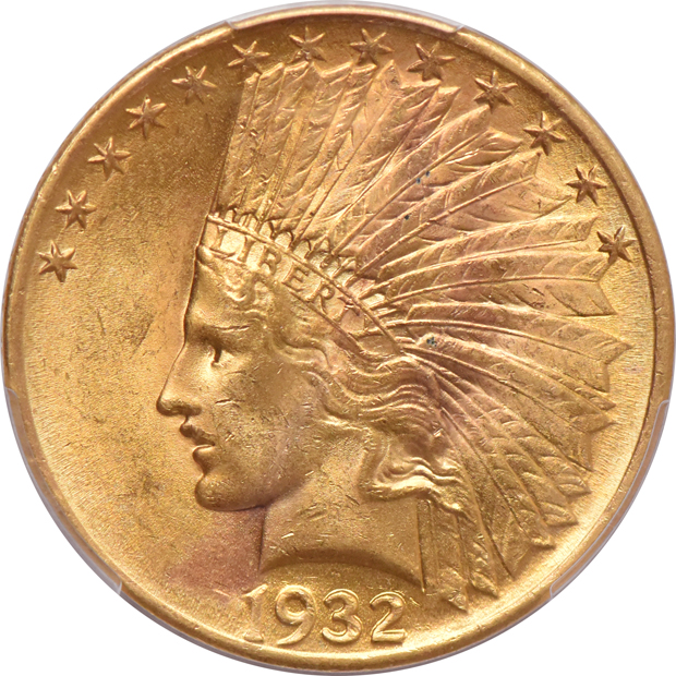 1899 Liberty eagle, and a 1932 Indian eagle, both PCGS MS-63