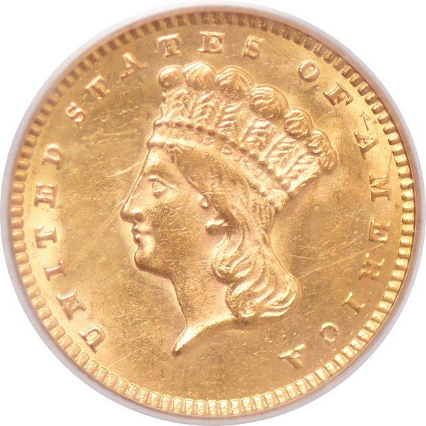 1873 Open 3 MS-62, and an 1873 Closed 3 AU-53, both PCGS (green label)
