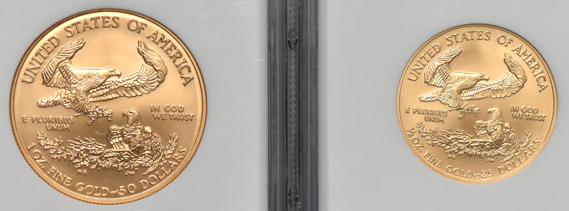 2008 W Burnished Collectors' Issue Gold Eagle set, all four NGC MS-70