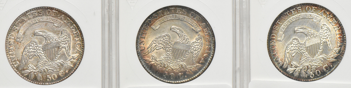 Six Capped Bust half dollars certified by ANACS