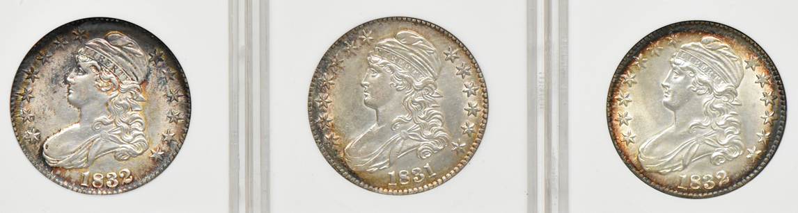 Six Capped Bust half dollars certified by ANACS