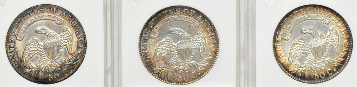 Six Capped Bust half dollars certified by ANACS
