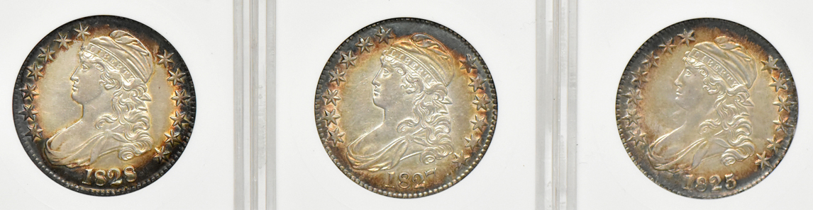 Five Capped Bust half dollars net graded by ANACS