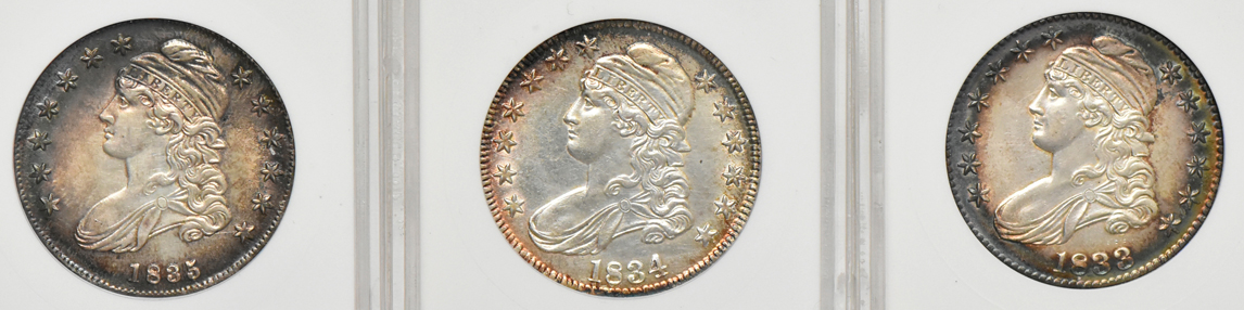 Seven Capped Bust half dollars net graded by ANACS