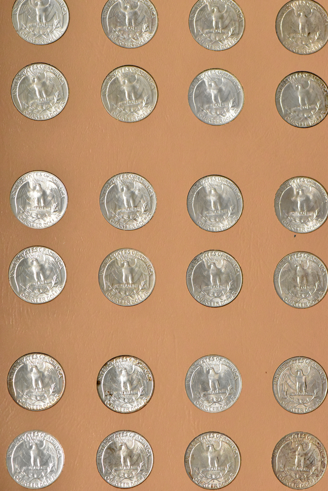Complete collection of Washington quarters, including proof-only issues, through 1998-S silver in a Dansco 8140 album
