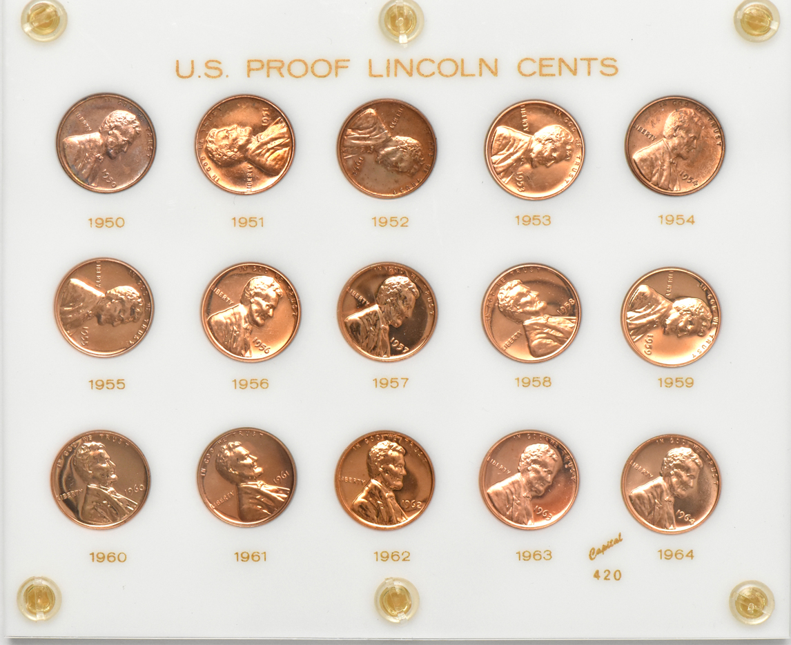 20th century U.S. type collection plus a short set of Mercury dimes and a collection of Proof Lincoln wheat cents in three Capital Plastics holders