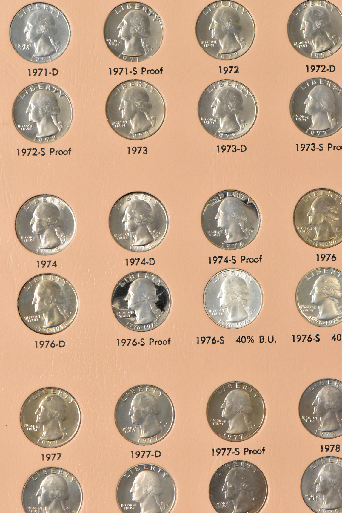 Collection of Washington quarters in five Dansco albums
