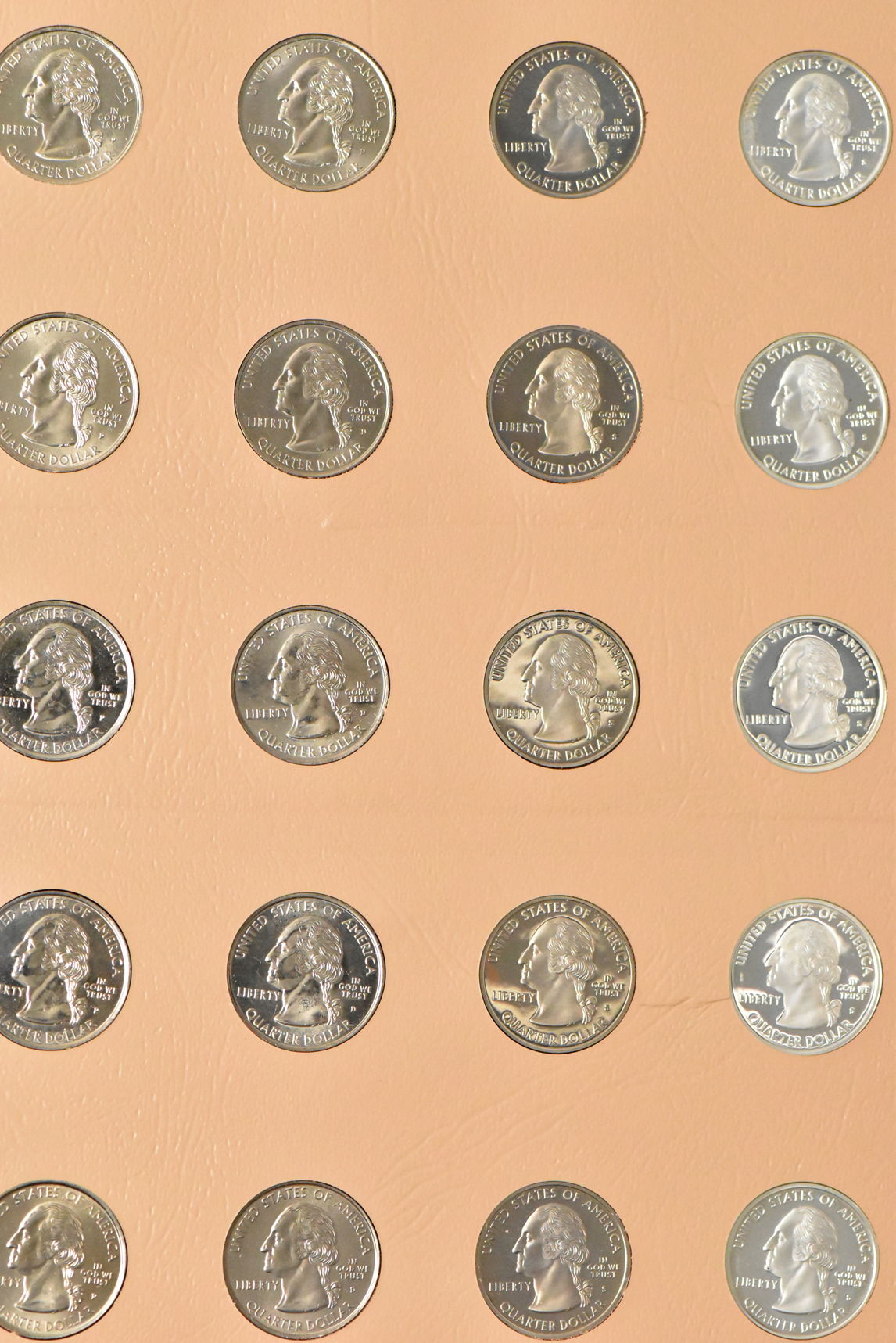 Collection of Washington quarters in five Dansco albums