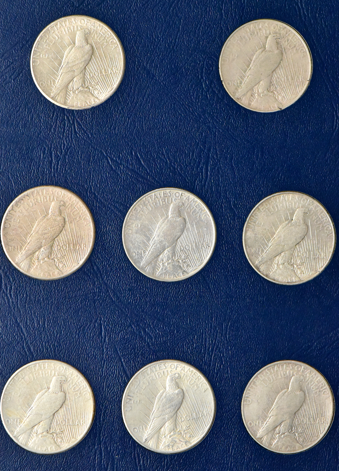 Collection of Peace dollars in a complete Whitman 9430