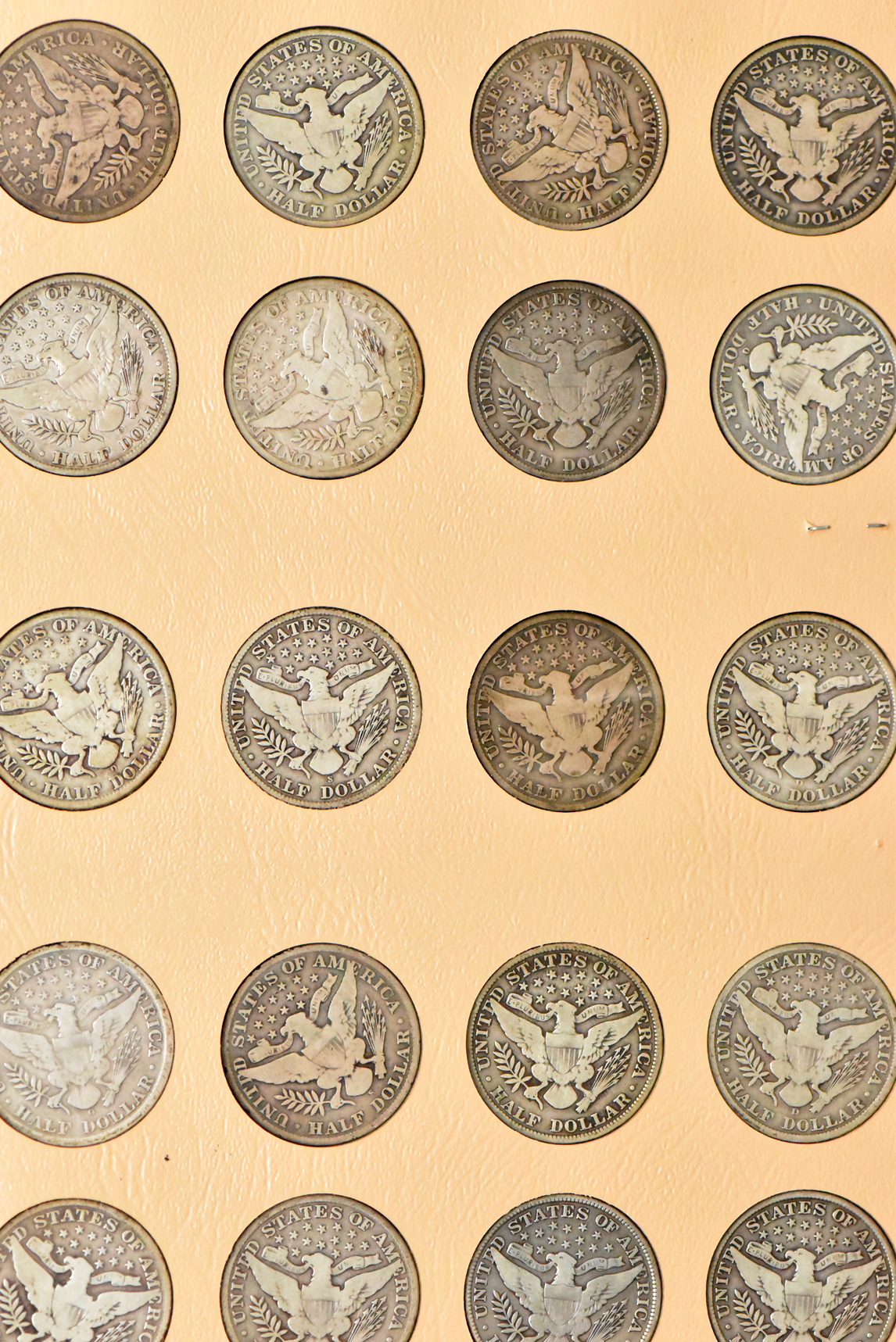 Collection of Barber half dollars in a complete Dansco 7150 album