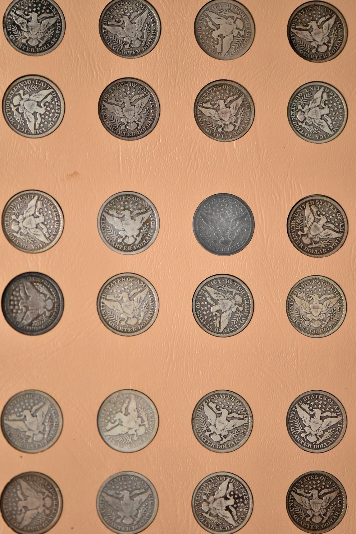 Collection of Barber quarters in a complete Dansco 7130 album