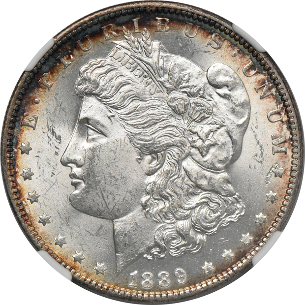 1889 PCGS MS-63PL (green label), and an 1889-O NGC MS-63