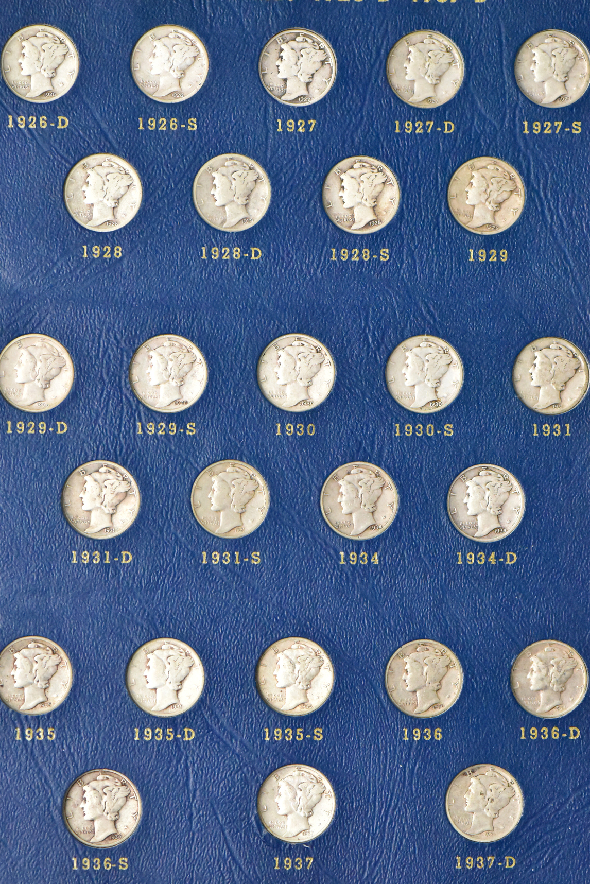 Collection of Mercury dimes in a Whitman 9413 album