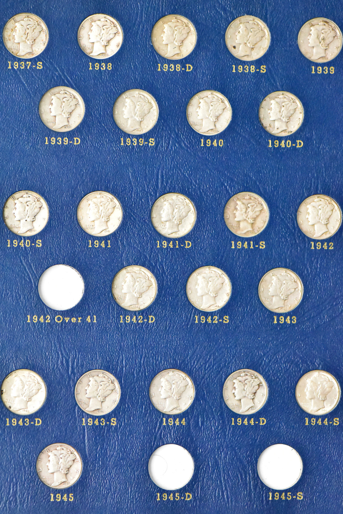 Collection of Mercury dimes in a Whitman 9413 album