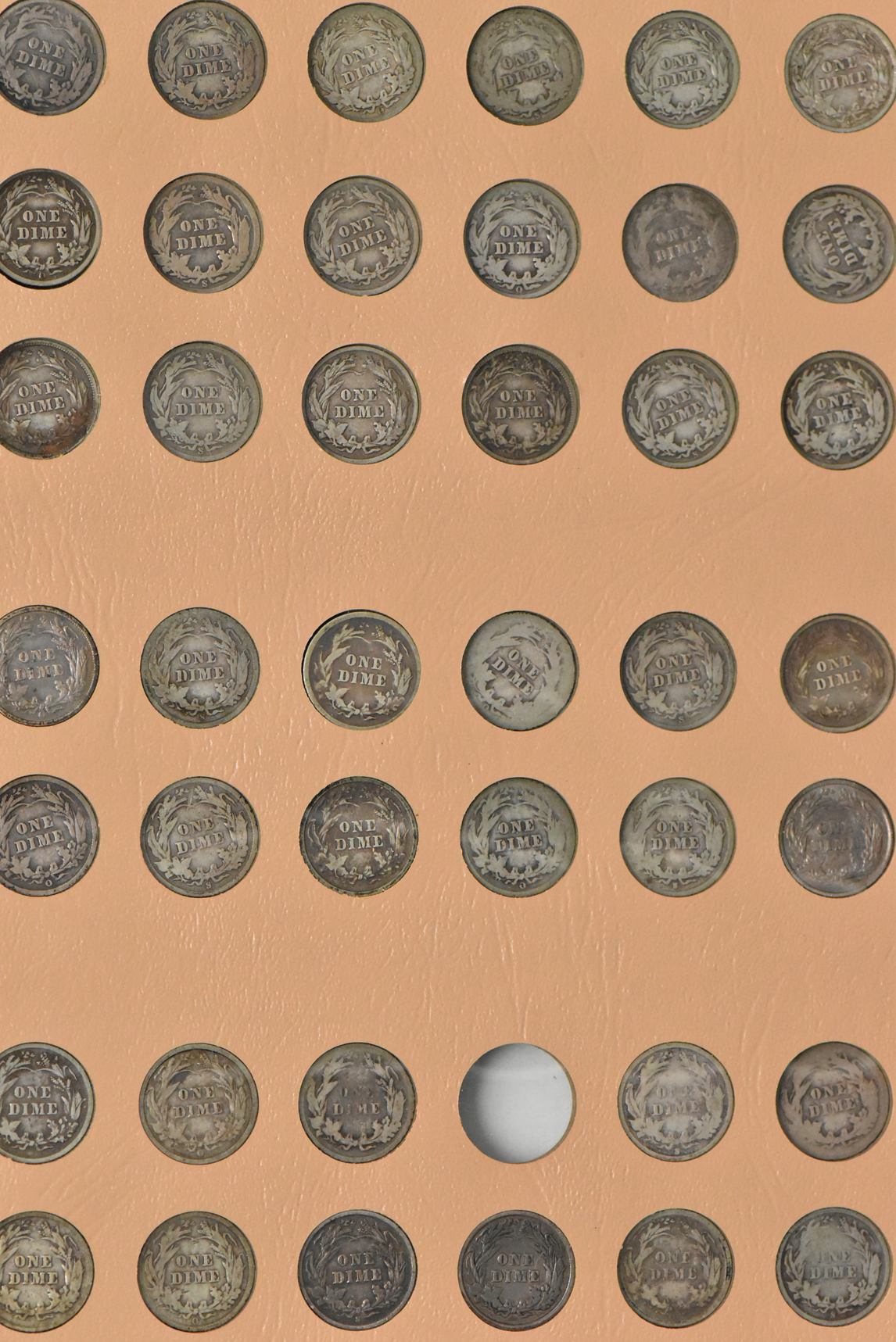 Barber dime Collection in a Dansco album
